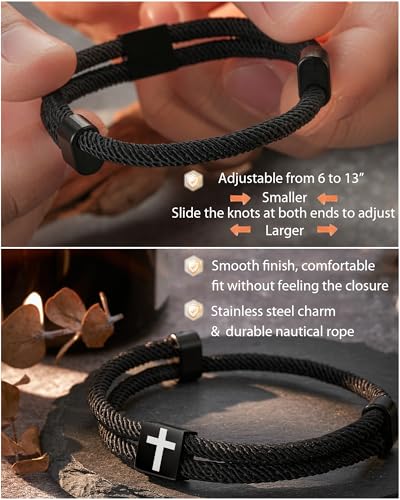 Shonyin Religious Catholic Gifts for Teen Boy Men, Cross Bracelet with Card - style: Son