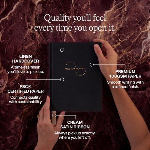 THE INNER VOICE Guided Journal for Women & Men, 365 Prompts for Self Care - color: Black Graphite