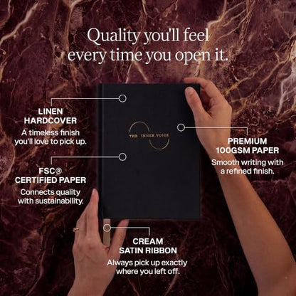 THE INNER VOICE Guided Journal for Women & Men, 365 Prompts for Self Care - color: Black Graphite