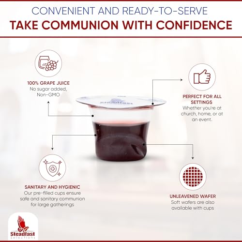 Steadfast Selections 50 CT Pre-filled Communion Cups and Wafer Set, Comunión Cups and Bread, Prefilled Communion Cups and Wafer Set, Individual Communion Wafers and Juice Comunion, Comunione, Lords Supper Cups