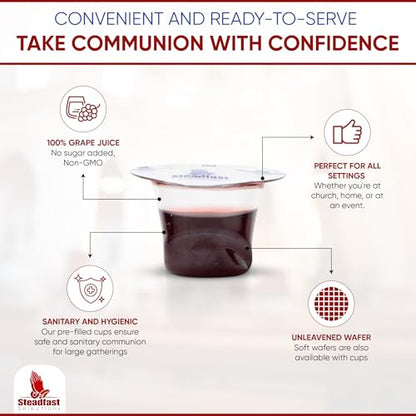Steadfast Selections 50 CT Pre-filled Communion Cups and Wafer Set, Comunión Cups and Bread, Prefilled Communion Cups and Wafer Set, Individual Communion Wafers and Juice Comunion, Comunione, Lords Supper Cups