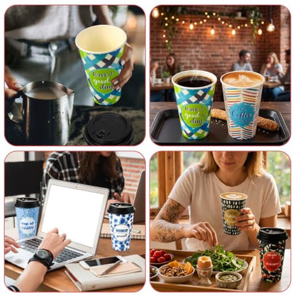 50 Pack 16 oz Disposable Coffee Cups with Lids Blue Colorful - style: Blue and Colorful Inspirational Quotes