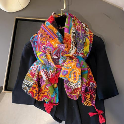 Yeieeo Boho Scarf for Women Lightweight Floral Printed Scarf Fall Winter Fashion Fringed Shawl - color: Floral 38