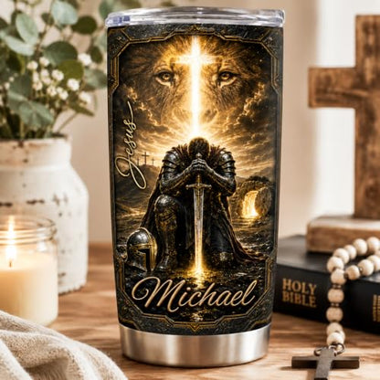 Personalized Christian Gifts For Men - Man Of Faith Warrior Christ A Child Of God Tumbler V6 - Religious Faith Bible For Dad, Husband, Grandpa on Fathers Day, Christmas, Birthday - color: CH-VAR-06