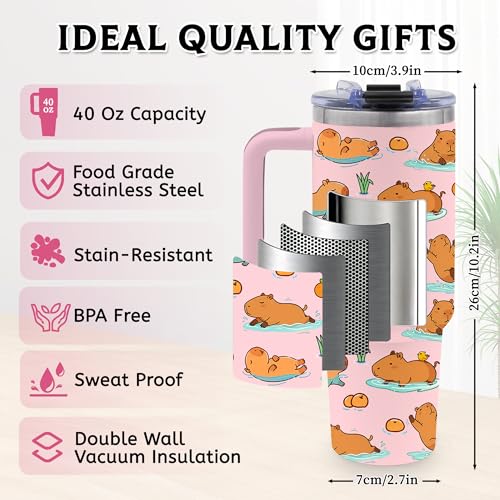 40 Oz Capybara Tumbler Gifts for Women, Capybara Water Bottle with Handle - color: Capybara-Pink