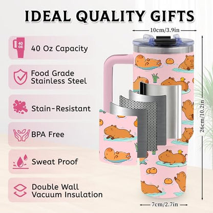40 Oz Capybara Tumbler Gifts for Women, Capybara Water Bottle with Handle - color: Capybara-Pink