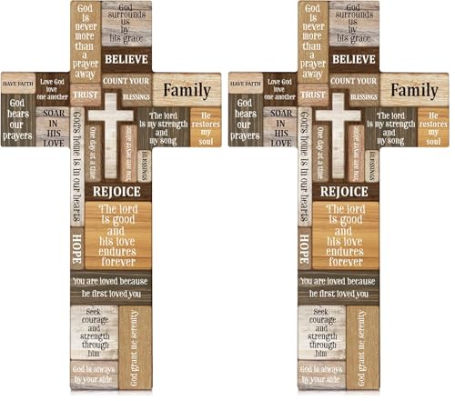 Jetec 2 Pcs Crosses Wall Decor Christian Wooden Cross Religious Faith Biblical Verse Wall or Table Sign for Christmas Home Farmhouse Home Hanging Decorations Indoor Outdoor,10.6 x 6.1 Inch - size: 10.6 x 6.1 Inch (Pack of 2)