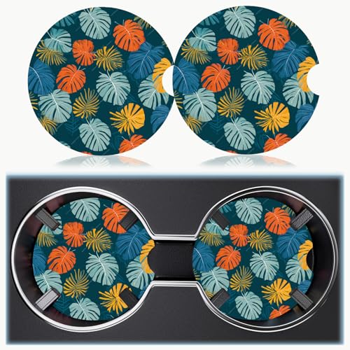 Ceramic Car Cup Holder Coasters Set of 2, 2.56 in Blue Maple Leaf - color: Blue Maple Leaf