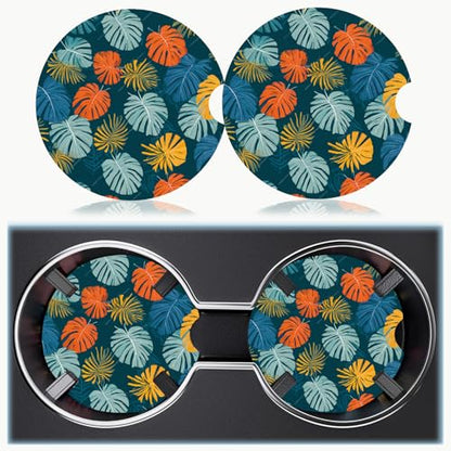 Ceramic Car Cup Holder Coasters Set of 2, 2.56 in Blue Maple Leaf - color: Blue Maple Leaf