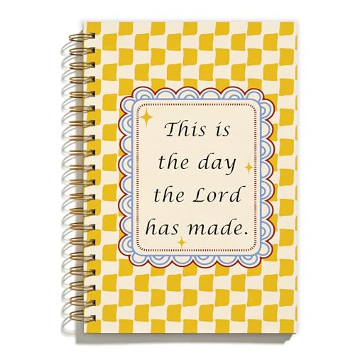 Retro Yellow Checkered Decor Christian Spiral Notebook, Inspirational Bible Notebooks for Note Taking, Bible Study Notebook, This Is the Day the Lord Has Made Religious Journal, 5.5x8.3 Inch - color: Colour-9