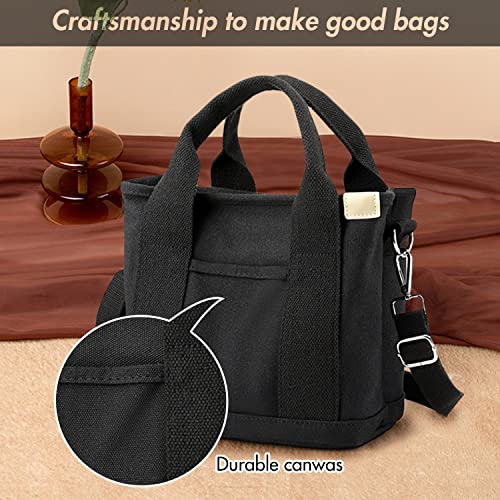 Canvas Tote Bag for Women,Small Totes Bags with Zipper Crossbody Purse with Pockets Large Shoulder Handbag,2 Sizes - color: Black, size: Large