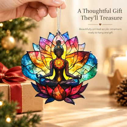 Yoga Christmas Ornament 2026, Lotus Meditation Gifts for Yoga Lovers - color: Lotus Suncatcher