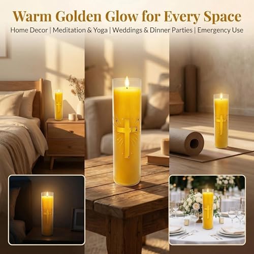 Beeswax Candles, 128-Hour Glass Jar Pillar, Unscented Yellow - color: Yellow