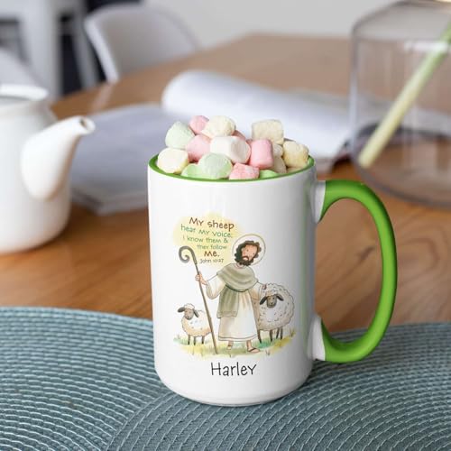 Jesus And Sheep Accent Mug, Personalized Name Christian Cup 11oz 15oz, Gift For Kids, Custom Jesus Ceramic Mug, Cup With Religious Themed, Customized Bible Verse Coffee Mug - color: XUA-624-2340-Jesus And Sheep