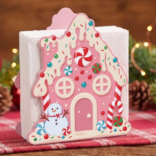 Nuogo Pink Gingerbread House Napkin Holder Christmas Metal Tissue Dispenser - style: Gingerbread House