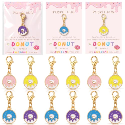 Kenning 12 Set Pocket Hugs Donut Keychains Gifts Bulk, Positive Small Sweet Pocket Size Inspirational Gifts with Motivational Cards for Back to School Teacher Employee Women Appreciation - style: Donut