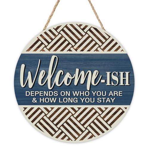 Farmhouse Welcome-ish Blue Front Door Sign, Inspirational - color: Welcome-ish