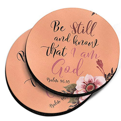 , Christian Bible Psalm 46:10 Design Absorbent ROUND Fabric Felt Neoprene Car Coasters for Drinks, 2pcs Set - color: Christian Bible Psalm 46:10