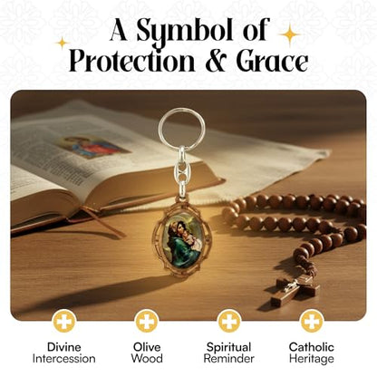 RosaryMart Olive Wood Religious Keychain for Men and Women | Catholic Keychain | Car KeyRing | Party Favors Key Holder - color: S-padre Pio