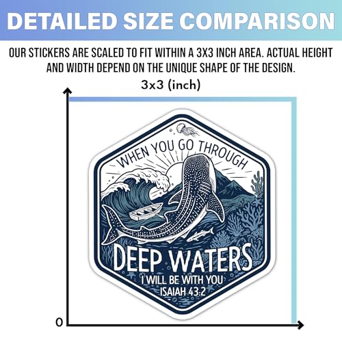 [9pcs x 3''] When You Go Through Deep Waters Whale Shark Sticker Bible Christian Faith Religious Waterproof Vinyl Stickers for Laptop, Water Bottle, Cars, Tumbler Decal