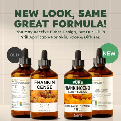 KUKKA Frankincense Essential Oils - 4 Fl Oz - for Hair, Skin, Diffuser, Aromatherapy & DIY Soap Making Scent (Pack of 2) - size: 4 Fl Oz (Pack of 2)