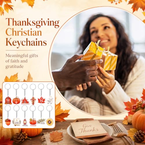 Kigeli 48 Pcs Thanksgiving Christian Keychains Fall Religious Party Favors - style: Thanksgiving