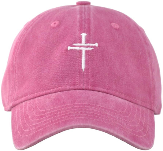Christian Jesus Cross Vintage Hat Men Women Faith Baseball Hat Ideal Gift for Birthday Christmas Father's Mother's Day - color: Hotpink