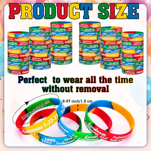 Huquary 48 Pcs Fruit of The Spirit Silicone Bracelets Bulk - color: Rainbow