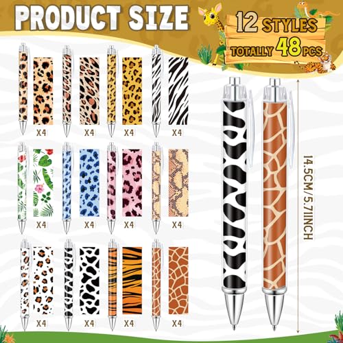 Dispowreath 48 Pcs Animal Print Pens Safari Jungle Cheetah Ink Pens - style: Animal
