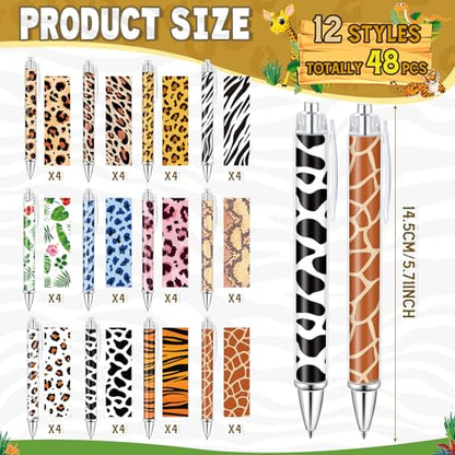 Dispowreath 48 Pcs Animal Print Pens Safari Jungle Cheetah Ink Pens - style: Animal