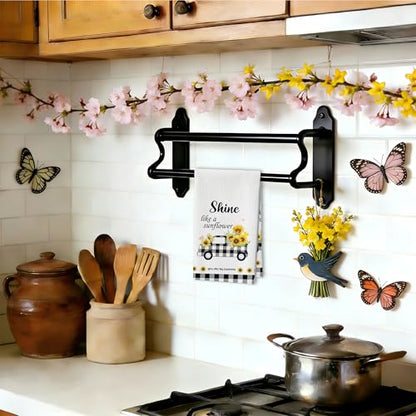 Sunflower Kitchen Towels, Black White Buffalo Plaid Gifts For Women, 10 - color: Yellow Truck