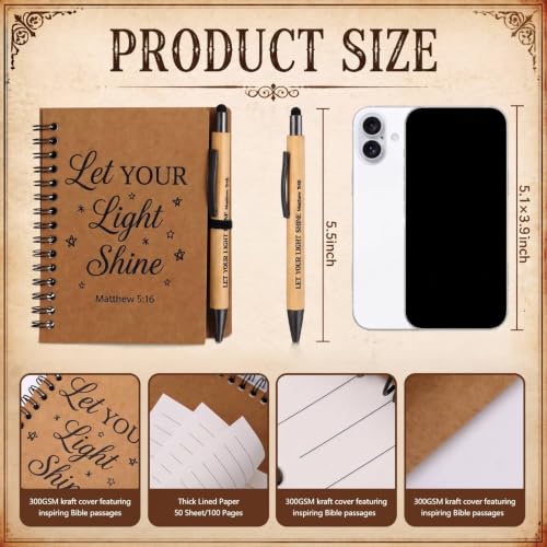 Epakh 10 Pcs Christian Prayer Journal Spiral Notebooks Bulk with Pens Bulk Let Your Light So Shine Notebook Religious Matthew 5: 16 Journal Gifts for Women Men Church Members Bible Study Groups