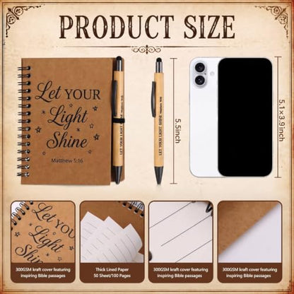 Epakh 10 Pcs Christian Prayer Journal Spiral Notebooks Bulk with Pens Bulk Let Your Light So Shine Notebook Religious Matthew 5: 16 Journal Gifts for Women Men Church Members Bible Study Groups