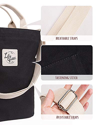 Lily queen Women Canvas Tote Handbags Casual Shoulder Work Bag Crossbody - color: Black