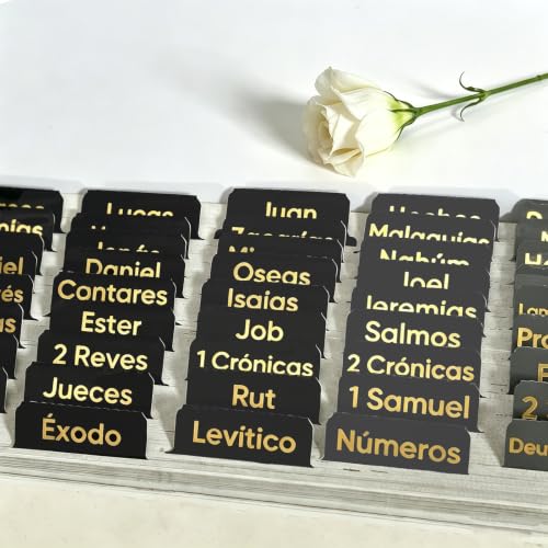 Vorscrin-Laminated Bible Tabs for Women and Men, Gold Foil Lettering Design, Reposition and Large Print Stickers, Bible Study Supplies, 75 Chapters Labels for Easy Navigation (Spanish Black) - color: Spanish Black