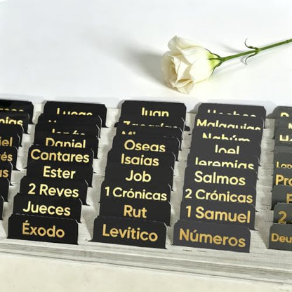 Vorscrin-Laminated Bible Tabs for Women and Men, Gold Foil Lettering Design, Reposition and Large Print Stickers, Bible Study Supplies, 75 Chapters Labels for Easy Navigation (Spanish Black) - color: Spanish Black