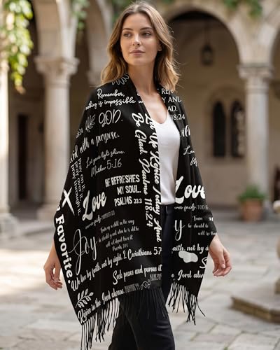 Prayer Shawls for Women Inspirational Scripture Scarf Wrap - color: Black