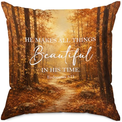 Christian Fall Forest Path Landscape Throw Pillow Covers 18x18 - color: Fall Forest