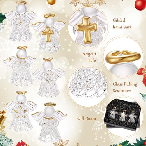 CroBlissful 6 Pcs Glass Angel Figurines Crystal Ornaments, 6 Styles