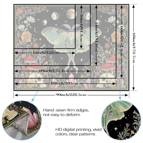 Fungarth Boho Hippie Moth Skull Vintage Floral Mushroom Tapestry 48x36 Inch - color: Green Black, size: 48"L x 36"W
