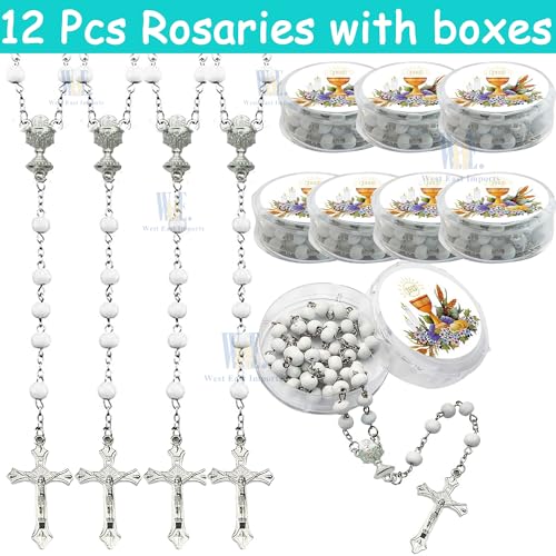 12 PCS White Scented Wood Rosary Favors First Communion Recuerdos