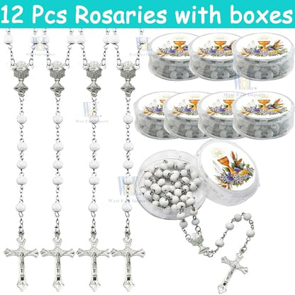 12 PCS White Scented Wood Rosary Favors First Communion Recuerdos