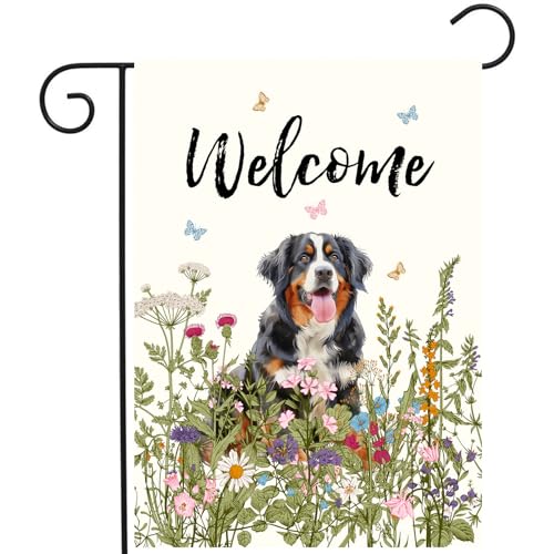 Spring Summer Garden Flag Floral Bernese Mountain Yard Flag Flower Dog Garden Flags for Outside Small Outdoor Welcome Flags 12x18 Double Sided - color: p-bernese