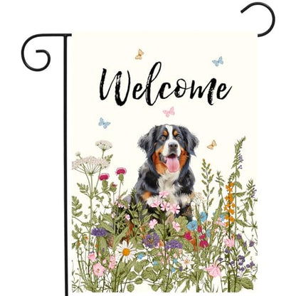 Spring Summer Garden Flag Floral Bernese Mountain Yard Flag Flower Dog Garden Flags for Outside Small Outdoor Welcome Flags 12x18 Double Sided - color: p-bernese