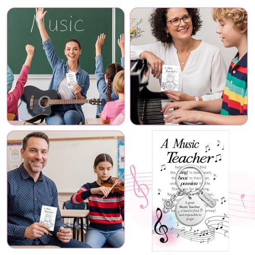 Yinkin 24 Sets Music Teacher Appreciation Gifts Music Keychain Gifts Bulk Thank You Musical Teachers Cards with Keyring for Women Men Teachers Musical Lovers Party Supplies - style: Music Teacher