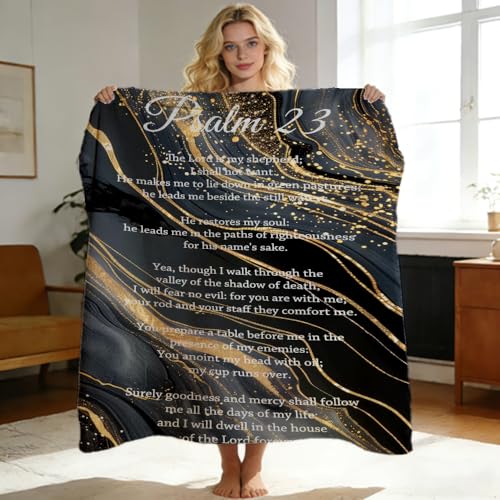 Psalm 23 Throw Blanket Religious Bible Verse Inspirational Scripture Super Soft Warm Cozy Flannel Blanket for Couch Bed Sofa Office Christian Home Decor Gift 59"x70" - color: Brown, size: 59in x 70in