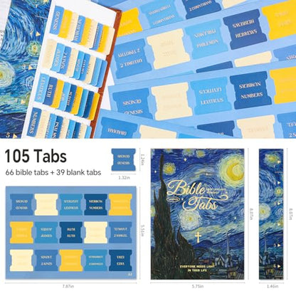 Laminated Bible Tabs for Women Men, Starry Night, with Alignment Ruler - style: Gold Foil Starry Night