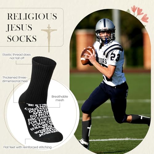 Glitopper Cross Grip Soccer Socks Anti Slip Christian Socks with Bible Verse Religious Grip Sports - color: Black, style: Joshua 1:9