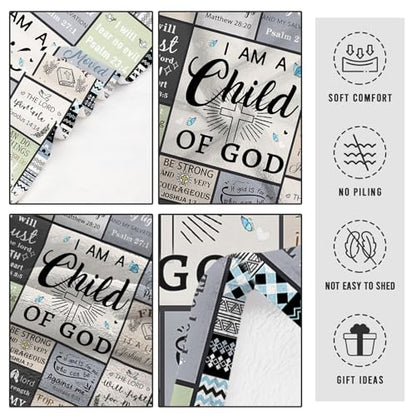 Christian Gifts for Women & Men: Faith-Based Bible Verse Blanket, 'I Am a Child of God' Throw, 60"X80" Flannel - color: Christian-grey, size: 60"x80"