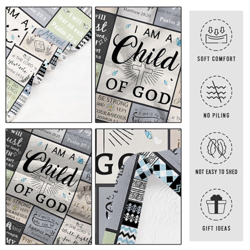 CIUGOIG Christian Gifts for Women & Men - 50"X60" I Am a Child of God Blankets - Inspirational Religious Birthday Catholic Spiritual Gifts Faith Based Gift - Christian Throws - color: Christian-grey, size: 50"x60"